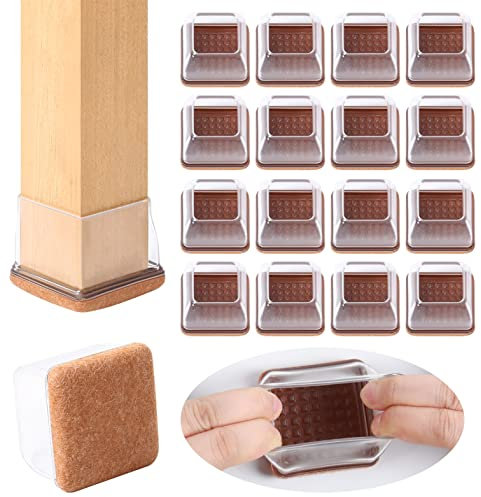Ezprotekt 24 Pcs XL Square Clear Chair Leg Floor Protectors, Silicone Felt Furniture Pads Caps for Hardwood Floor, Dining Table Bar Stool Leg Protectors Leg Cups Covers (XL Fit: 1.5-2)