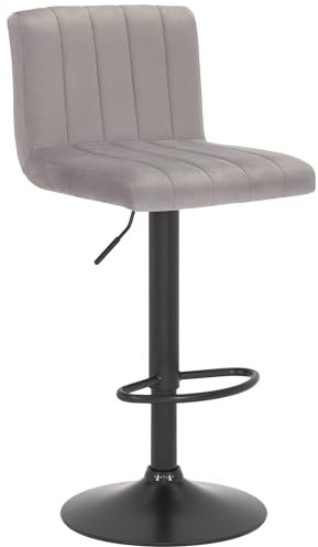 CLP Barhocker Jamie I Gepolsterter Barstuhl mit Samt-Bezug I Höhenverstellbarer und drehbarer Tresenhocker mit Rückenlehne, Farbe:grau