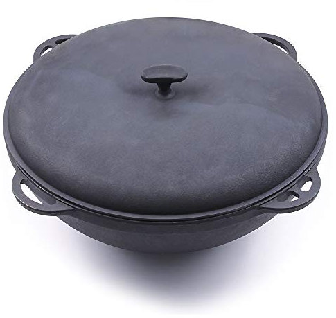 SYTON Gusseisen Kessel Bräter Schmortopf Wok Gulaschkessel Asiatische Kasan Kazan (22 Liter mit Deckel)