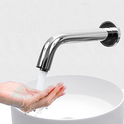 Natudeco G1/2in Rubinetto dell'acqua Rubinetto per lavabo Rubinetto per acqua con sensore a induzione a infrarossi da parete in acciaio inossidabile Rubinetto per lavabo caldo e freddo per bagno Toile