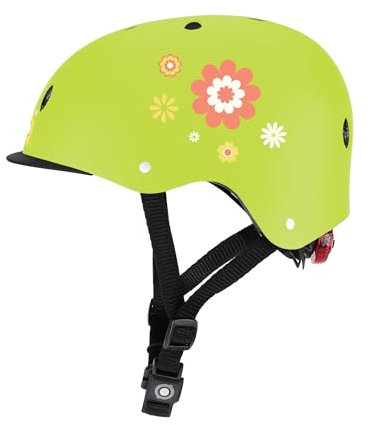 Globber Glober Kinderhelm Elite Lights 507-106 Lime Green-Flower Helm, Grün (Grün), Einheitsgröße