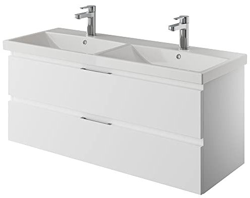 Lomadox Doppelwaschtisch, 120cm, grifflos, in weiß Glanz mit Schneeweiß Glanz, B/H/T ca. 120/53,2/45 cm