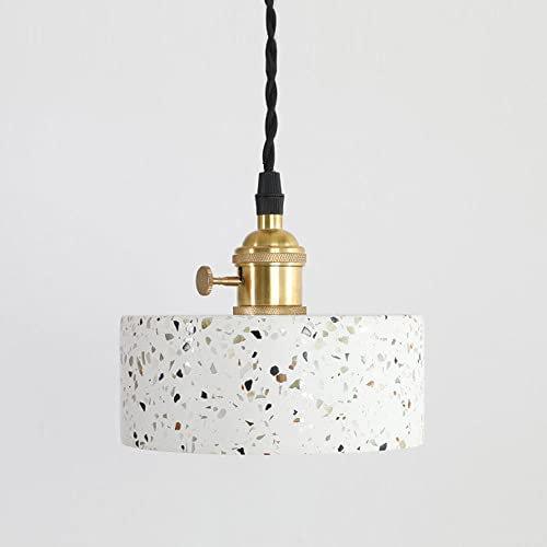 Mjsdjof Lampes suspendues en Ciment à Finition Blanche, Suspension Loft, Lampe à Suspension décorative en terrazzo créatif, luminaire à Douille E27, lustres Ronds en béton pour Ferme