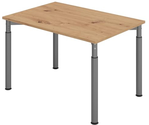 bümö höhenverstellbarer Schreibtisch 120x80 cm in Asteiche, Gestell Graphit - PC Tisch höhenverstellbar & klein, Y-Serie