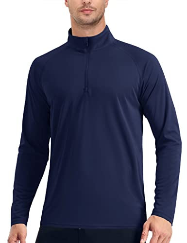 EKLENTSON Men's UV Sun Protection Shirt Quick Dry Athletic Running Cycling Walking T Shirts Rash Guard,Navy,M