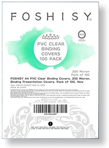 FOSHISY A4 PVC Clear Binding Covers, 200 Micron, Pack of 100
