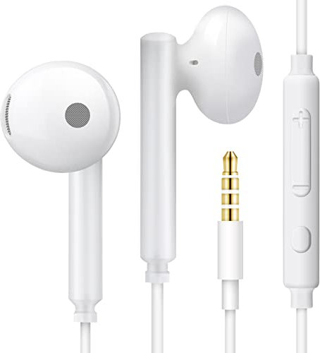 MAS CARNEY WH6 Cuffie con cavo, Semi In Ear, auricolari con cavo da 3,5 mm, per MP3/MP4, Ipad, Honor 6X/7X/8X/9/10, Huawei, Redmi Note 8/9, colore bianco