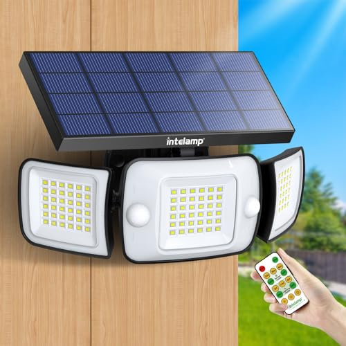 INTELAMP Solarlampen für Außen mit Bewegungsmelder mit Fernbedienung, 6000mAh Superhelle Solarleuchten für Außen 4 Modi 270° Weitwinkelabdeckung, Wasserdicht Solar Wandleuchte für Garten, Garage, Hof