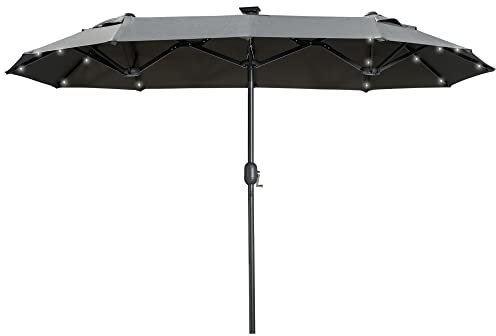 Outsunny Doppelsonnenschirm, 295 x 219cm, Sonnenschirmmit LED, oval, Gartenschirm windfest, stabil, Marktschirm mit verstellbarem Neigungswinkel für Terrasse, Pool, Polyester, Stahl, Dunkelgrau