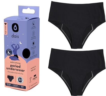 dais Periodenunterwäsche - High Waist- Für die Nacht 2er Set (Highwaist | L) • Waschbar & wiederverwendbar • Saugstarker Damen Slip mit Bio-Baumwolle