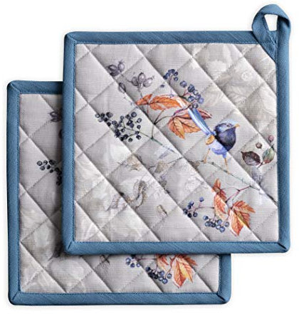 Maison d' Hermine Hot Pads Set di 2 portavasi pasquali in 100% cotone con fiocco, presina (20 cmx20 cm), resistente al calore per grigliate, Equinoxe – Grigio, giorno del Ringraziamento/Natale