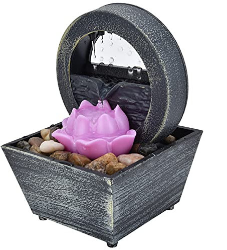 Natudeco Tabletop Fountain Indoor Decorative Fountain LED Water Fountain Meditation Decorative with LED and Irregular Stone for Office and Home