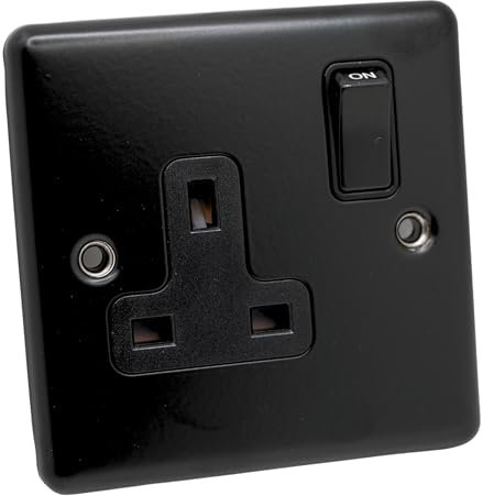 SHPELEC® Premium Round Edge Matt Black Electrical Wiring Accessory Range - Stylish and Durable (Single Socket 13A)