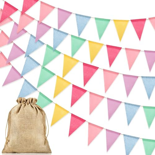 Alintor Wimpelkette Outdoor, 5 Pack Girlande Geburtstag, Einschulung Deko, Wimpelkette Outdoor Wetterfest, für Deko Gartenparty, Regenbogen Deko, Luftschlangen (Kein Stoffbeutel enthalten)