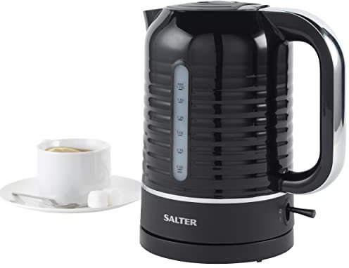 Salter EK5572BLK Oscuro Kettle - 1.7 Litre Capacity 360° Swivel Base, Boil Dry Sensor, Auto Shut Off, Limescale Filter, LED Illumination, Colour Indicator, Stylish Design, Modern Finish Black 3000W