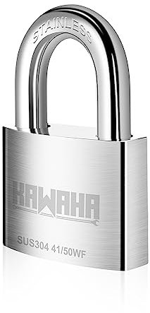 KAWAHA 41/50KD-3K - Candado de acero inoxidable de alta seguridad de 50 mm con llave para uso en interiores y exteriores (acero inoxidable SUS304, resistente, antioxidante) (50 mm, 3 llaves)