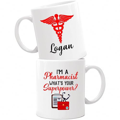 Taza personalizada de farmacéutico con nombre, regalo de farmacia para médicos, mujeres y hombres, tazas blancas personalizadas con texto en inglés I'm A Pharmacist, 325.2 g, mejor taza de café