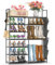 Finew Shoe Rack 7 Tiers, Metal Shoe Storage Organiser for Entryway Closet, Holds 24-28 Pairs Shoes Boots, Stand Shoe Shelf Cabinet with Hooks & Side Hanging Pockets for Hallway Bedroom Garage - Black