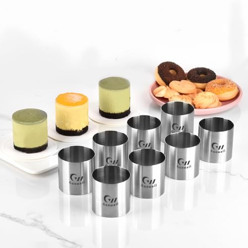 Guowall 8 pcs Seamless Cake Ring Molds 2 inch Stainless Steel Food Cutter