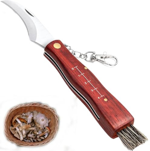 YEAPEAK Coltello a Funghi Con Spazzola | Coltello Per Funghi Con Righello, Coltello Per Funghi, Coltello Funghi Inox, Coltello Per Funghi Con Bilancia, Con Anello Portachiavi, Lunghezza 21cm