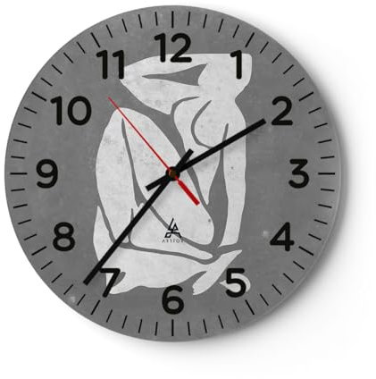 Modern Wanduhr Minimalistisch Akt Empfindlich 30x30cm Rund Klein Wand Uhr Glas Analog Zimmeruhren Küche Büro Wohnzimmer Glasuhr Wall Clock Dekoration Design Wanddekoration Küchenuhr C4AR30x30-5532