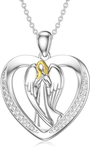 SLIACETE 925 Sterling Silber Schutzengel Kette österreichischem Kristall für Frauen Mädchen Schutzengel Anhänger Halsketten Engel Schmuck Geschenke für Mutter Tochter Ehefrau Freundin