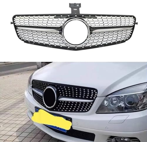 Auto Front Racing Kühlergrill für Mercedes Benz C-Klasse W204 C200 C250 C300 C350 2007-2014 Diamant Grill Obere Stoßstange Mesh Gitter,Black
