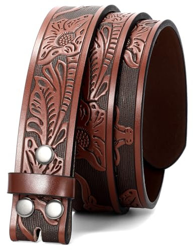 JasGood Western Gürtel für Herren Damen Ledergürtel ohne Schnalle Gürtelriemen Wechselgürtel Floral Graviert Geprägter Cowboy Gürtel für Jeans Hosen 38mm Breit,Kaffee,140cm