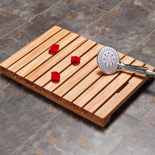 Maßgeschneiderte Lackfreie Duschkabine Holz Badematte,Rutschfeste Wasserdichte Bambus Badematte,Kinder-Duschmatte,Antirutschmatte Badewanne,mit Griff,für Badezimmer,Küche,Flur (70x45cm/28x18in)