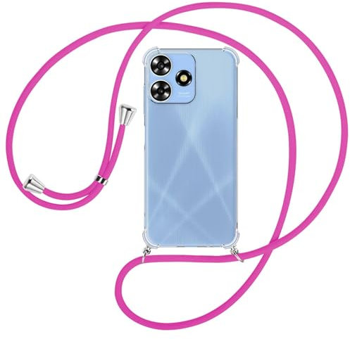 mtb more energy® Handykette kompatibel mit ZTE Blade A73 4G - Hot Pink - Smartphone Hülle zum Umhängen - Anti Shock Full TPU Case