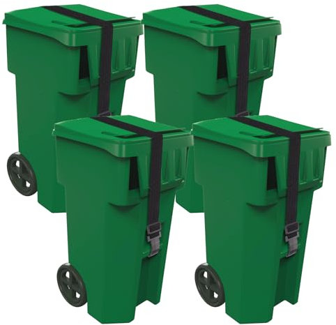 PEUTIER 4 PCS Wheelie Trash Bin Can Lid Locks for Animals, Adjustable Trash Can Bands Dustbin Lock Straps for Outdoor Squirrels Dogs Bears Raccoons