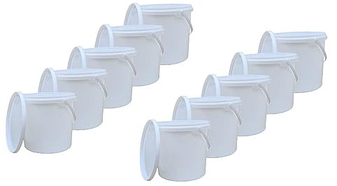MIG Seau de construction avec couvercle - 5 l - Blanc - 10 x 5 l - En plastique empilable - Avec couvercle - Seau de construction polyvalent avec couvercle - Pour la maison et l'industrie - Petit seau
