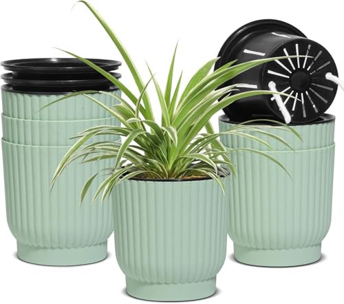 T4U Lot de 6 Pots de Fleurs en Plastique à arrosage Automatique de 11,4 cm avec Support, Pots de Fleurs de Rebord de fenêtre pour Toutes Les Plantes d'intérieur et d'extérieur, Violettes africaines