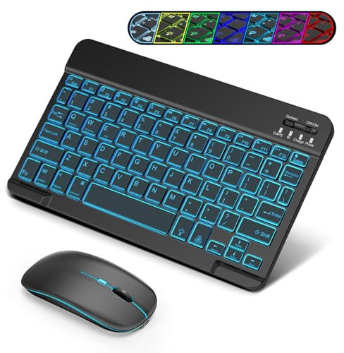 SOPPY Portable Bluetooth Keyboard and Mouse with Backlight, Rechargeable Mini Keyboard, Wireless Keyboards for iPad/Tablets/iOS/Android/Windows, UK Layout (Black)