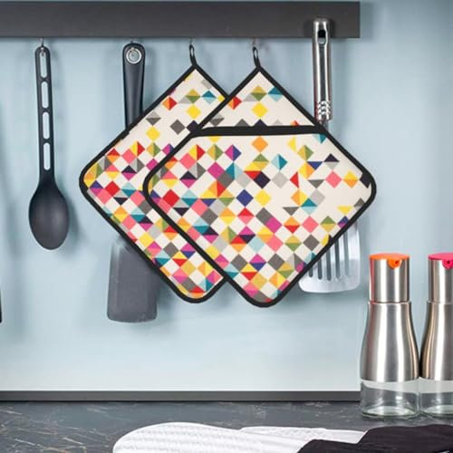Set di presine triangolari geometriche resistenti al calore da forno con tasche presine antiscivolo per cucina cottura cottura 20,5 x 20,5 cm