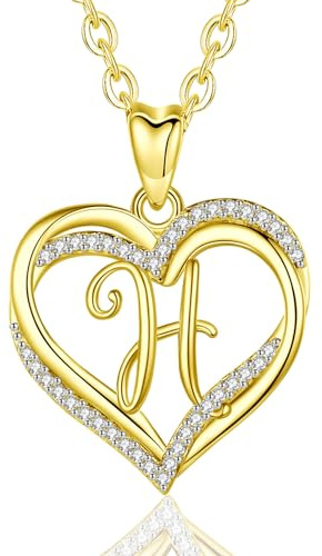 INFUSEU Kette mit Buchstaben, Herz Anhänger Halskette Buchstabe A-Z Alphabet Schmuck Double Heart Initial Ketten Cubic Zirconia CZ für Frauen Romantische Geschenke für Freundin, 20 Zoll Kette