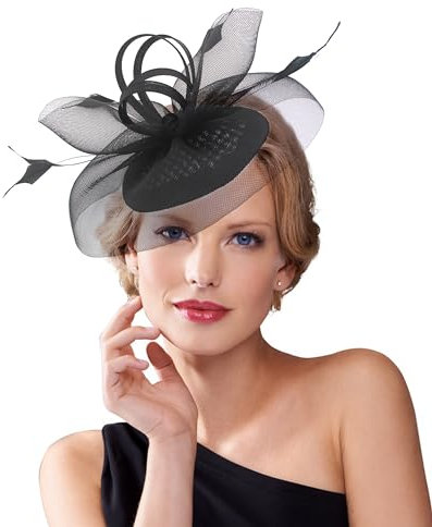 Dodheah Fascinators Hut Hochzeitshut Kopfbedeckung Vintage Schleier Hut Derbyhut für Frauen Pillbox Hüte Stirnband Damen Haarspangen für Hochzeit Ascot Karneval Tee Party 0815-Schwarz
