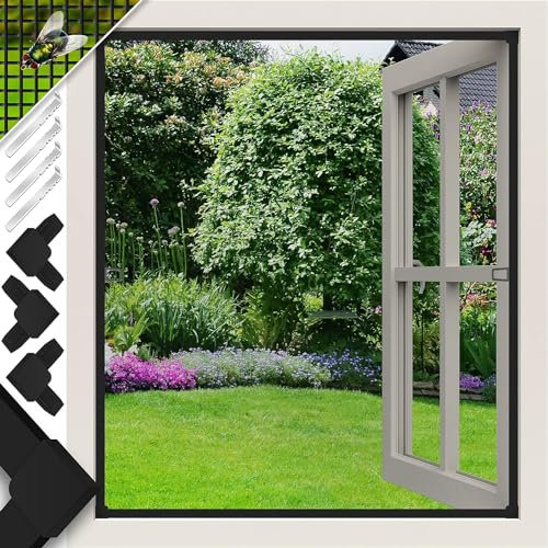 KESSER® Mosquitera para ventanas con marco de aluminio, mosquitera, mosquitero, marco de tensión, sin taladrar ni atornillar, 100 x 120 cm, Antracita