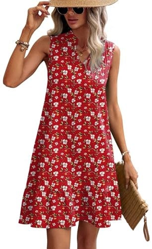 Zeagoo Women Dresses Casual Bohemian Floral Mini Dress Summer Beach Swing Dress UK Red Floral XXK