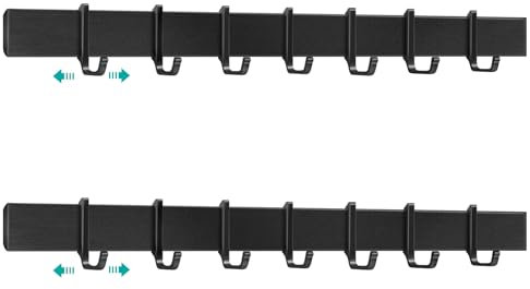 Poprkdre Hakenleiste Küche 40cm, Küchenhalterung ohne Bohren mit 7 abnehmbaren Haken, Aluminium küche Hakenleiste, Matte Oberfläche, Schwarz(2 pack…