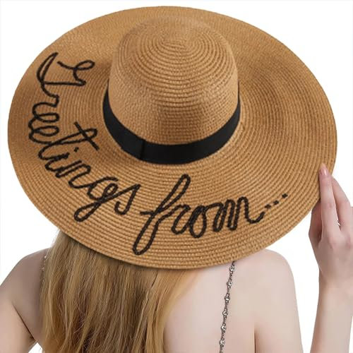 HDLOVE Personnalisés Chapeau De Paille D'été pour Femme, avec Texte Ou Nom, Femmes Chapeaux D'été Chapeau, De Soleil À Bord Large Souple avec Chapeau De Paille, Chapeau De Paille Pliable(Coffee)