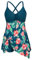 Hanna Nikole Maillot de bain femme grande taille Sexe avant Trou de serrure ventre plat une pièce Robe de bain avec pantalon Maillots de bain Maillots de bain pour femmes, fleurs bleu paon et rose, 48