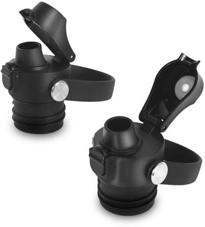 Auto Flip Lid for Hydro Flask Standard Mouth Bottle, Spout lid for HydroFlask Narrow Mouth Bottle, Replacement Lid with Button Lock, Black 2 PCS