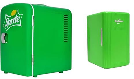 Koolatron Sprite Mini Fridge 4L Small Fridge 6 Can Table Top Mini Fridges 12V Portable Cooler Green + Retro Mini Fridge 6L 8 Can Quiet Mini Fridges for Skincare Food Drinks Home Car & Travel Green