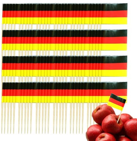 100 Stück Flaggenpicker + Zahnstocher, Cocktailspieße Naturholzspieße Für Und Länderparty, Flag Picks Deko Dekoration Partydeko Fahne Flaggen Länder, Edition: Deutschland/USA