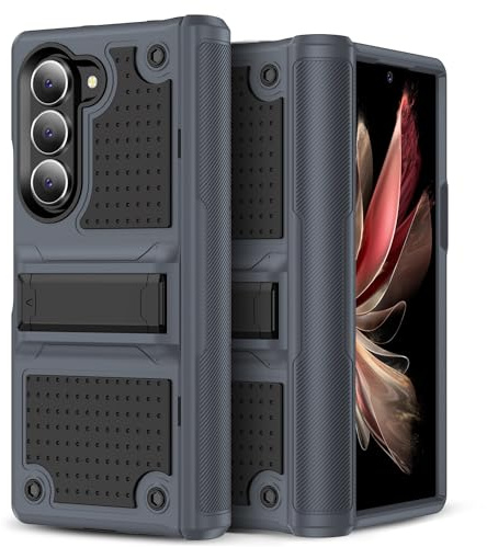 for Samsung Z Fold 6 Case, Galaxy Z Fold 6 Case with Kickstand, Military Grade Protective Anti Scratch Hard PC Soft TPU Bumper Shockproof Phone Cover for Samsung Galaxy Z Fold6 5G 2024, Gray