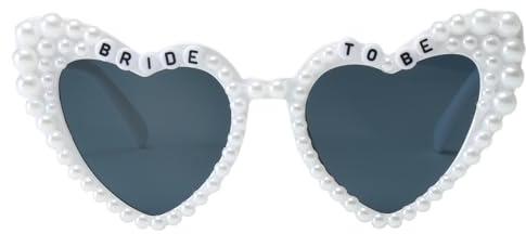 Long Keeper Retro Herz Sonnenbrille Braut - Damen Sonnenbrille BRIDE TO BE mit Perlen Party Bachelorette Herzform Brille Vintage Herzbrille UV400 Schutz