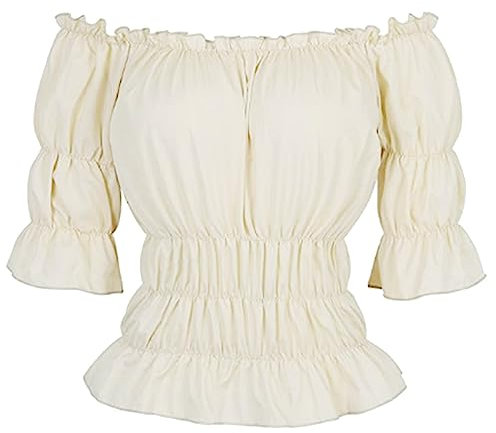 NaLatia Damen Viktorianische Rüschenbluse Langarm Lace Up Mittelalter Bluse Party Kostüm
