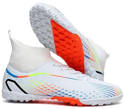 TRECERO Herren Fußballschuhe Profi Sportschuhe AG TF Herren und Damen Fußballschuhe Kinder und Studenten Fußballschuhe (weiß R,38)