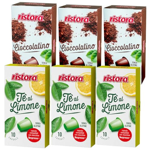 Set 60 Capsule Ristora miste compatibili con le Macchine ad uso domestico Nespresso* 30 the al limone 30 cioccolatino